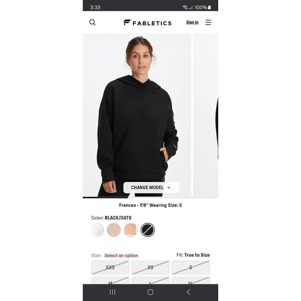 New Med Fabletics Black Oats Go To Hoodie Long Sleeve Pullover Hoodie Sweatshirt
